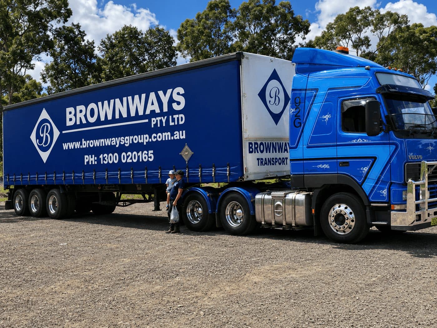 Brownways prime mover with a specialised curtain-side trailer